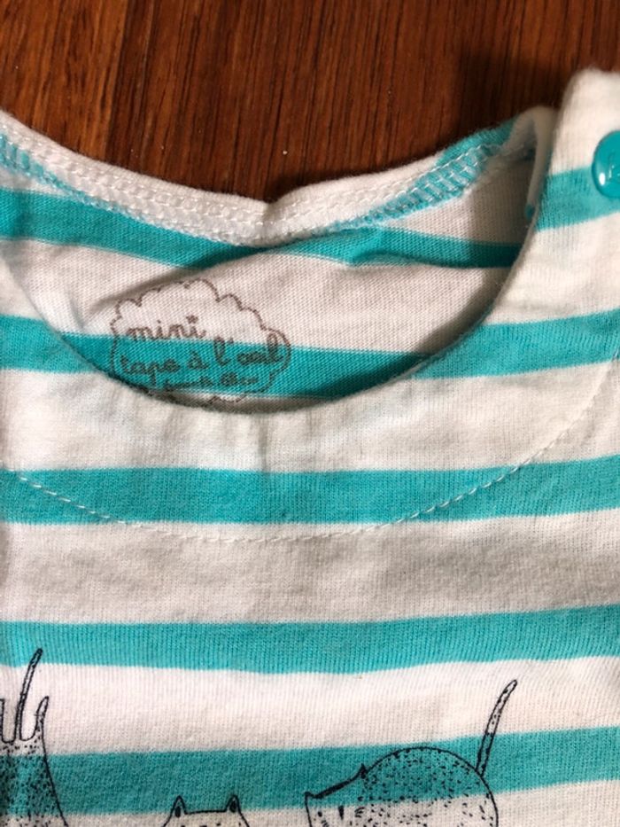 Tee shirt rayé blanc et turquoise 6 mois - photo numéro 2