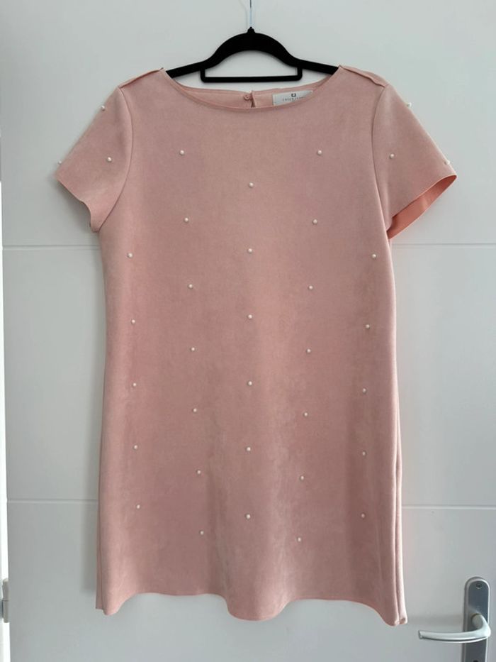 Robe tunique rose perle suédine neuf Kleid dress Vestido Vestito jurk jumpsuit femme mujer donna L
