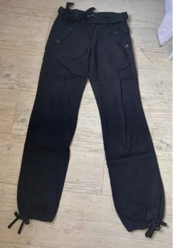 Pantalon noir taille basse lin
