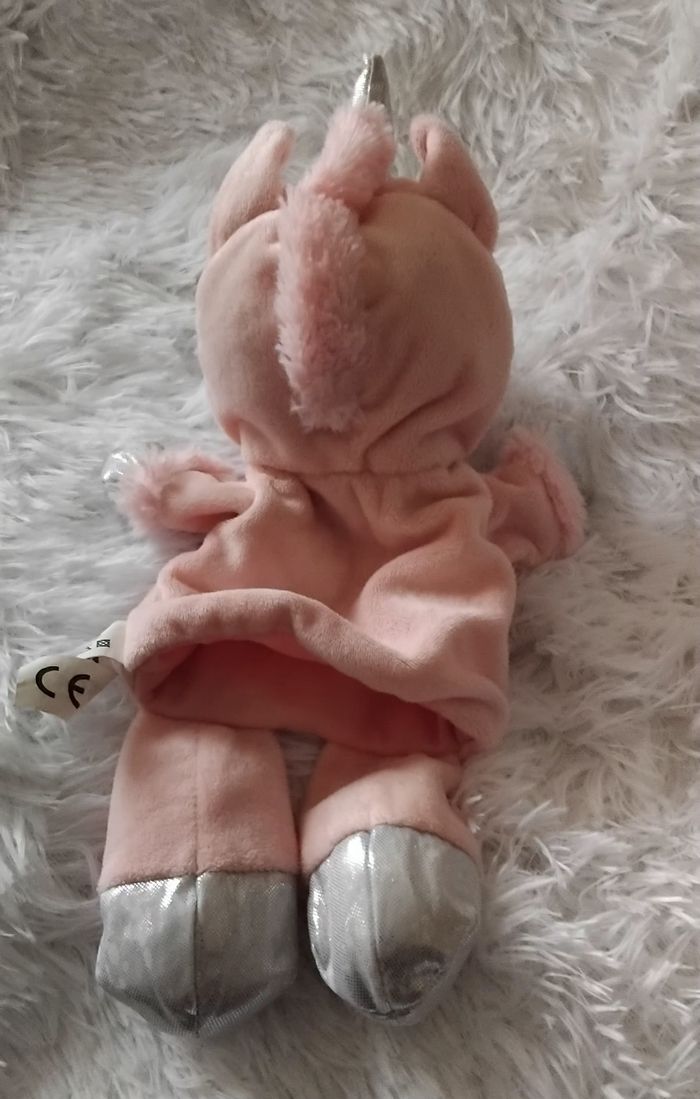 Doudou marionnette licorne rose et argenter- Goffa - photo numéro 3