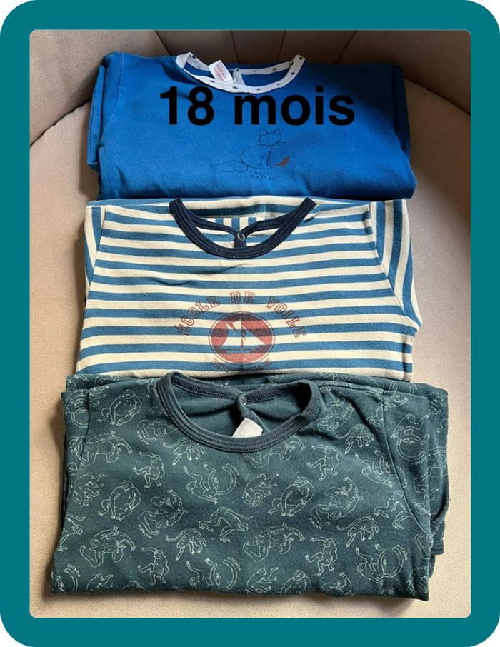 Lot 3 pyjamas coton fermeture arrière 18 mois - Petit Bateau