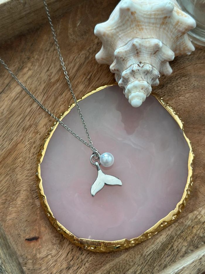 Collier queue de sirène argentée & perle d’eau douce naturelle – Neuf - photo numéro 4