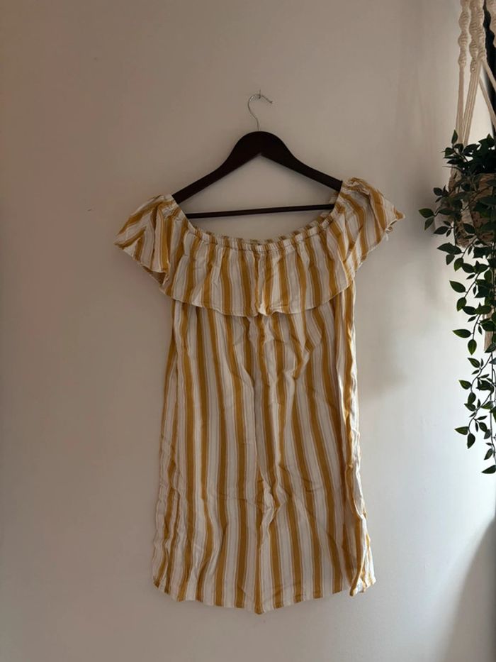 Robe rayée épaules dénudées - Stradivarius - Taille L - photo numéro 2