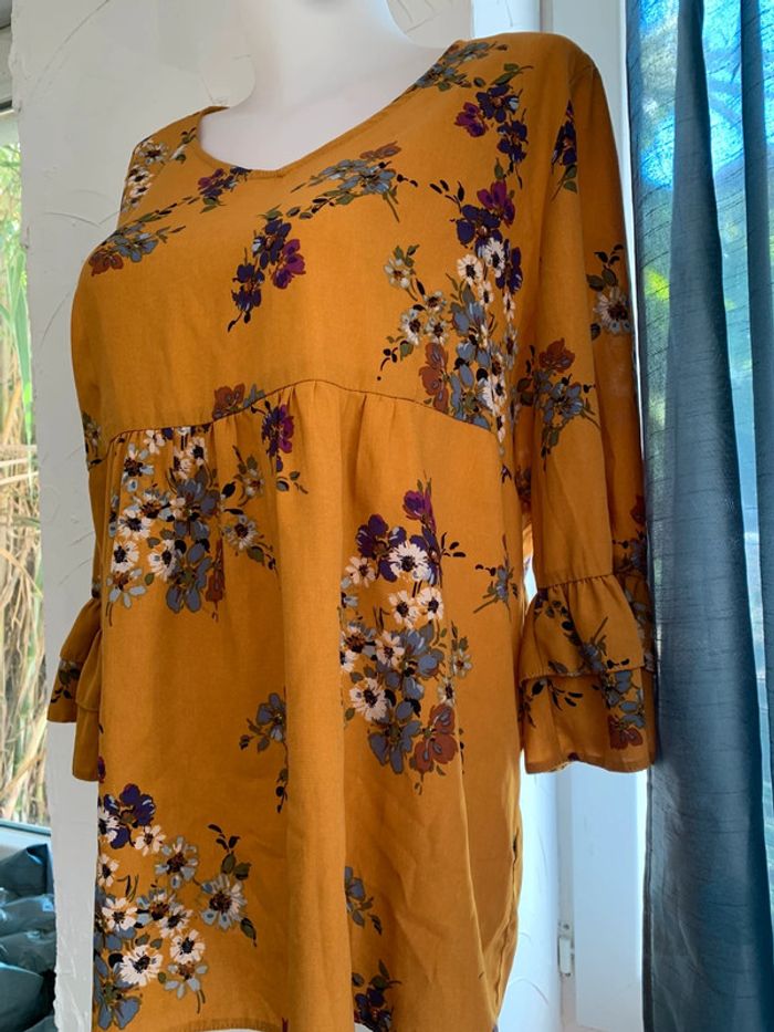 Blouse fleurie taille 48 moutarde - photo numéro 6