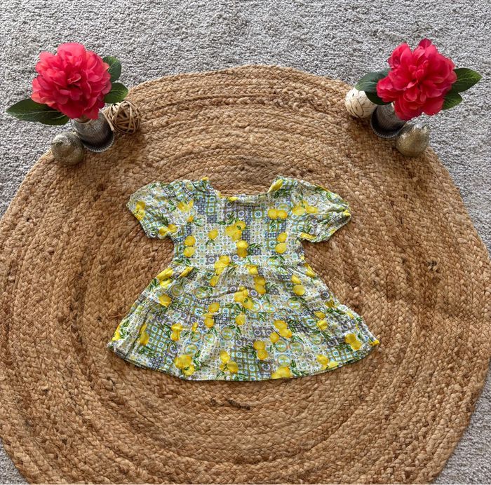 🌺Robe manche courte motif ancien avec citron Taille 9-12mois/80cm🌺