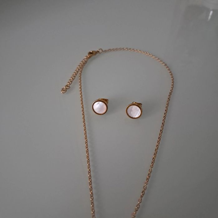 Parure acier inoxydable rond nacré blanc - photo numéro 6