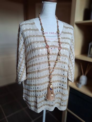 Pull maille fine beige doré neuf