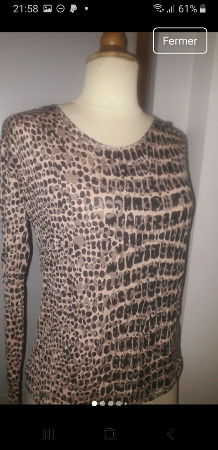 Superbe top femme maille fluide imprimé léopard Majestic filatures taille M