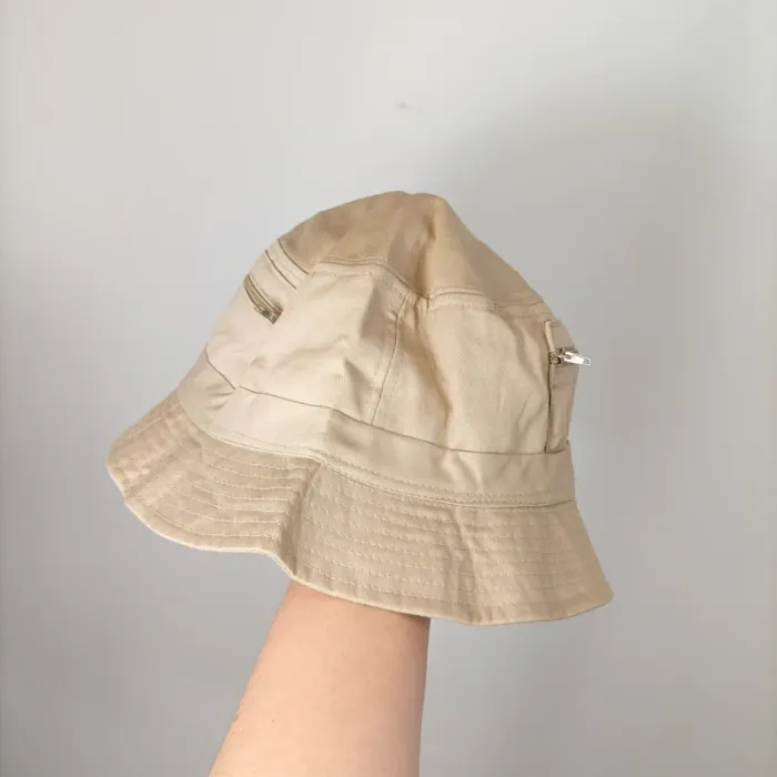 Bob beige crème unisexe 100 % coton avec poches zippées, taille 58 cm, chapeau pratique été T008 - photo numéro 3