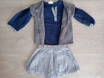 Ensemble fille 3 pièces Vertbaudet gris et bleu marine 12/18 mois