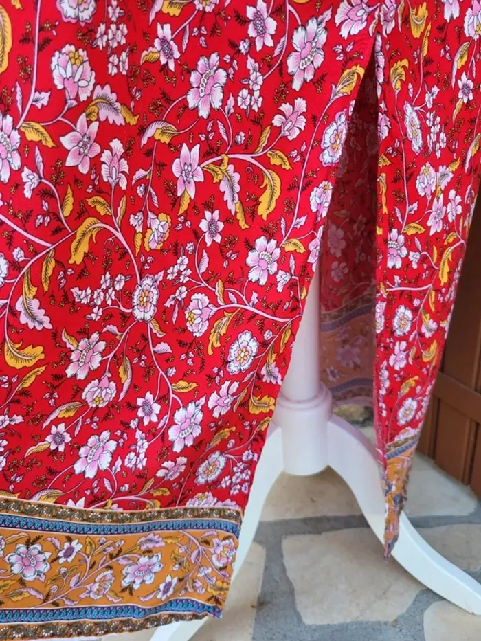 Robe longue bohème fleuri kaftan rouge multicolore shein taille 52 - photo numéro 6