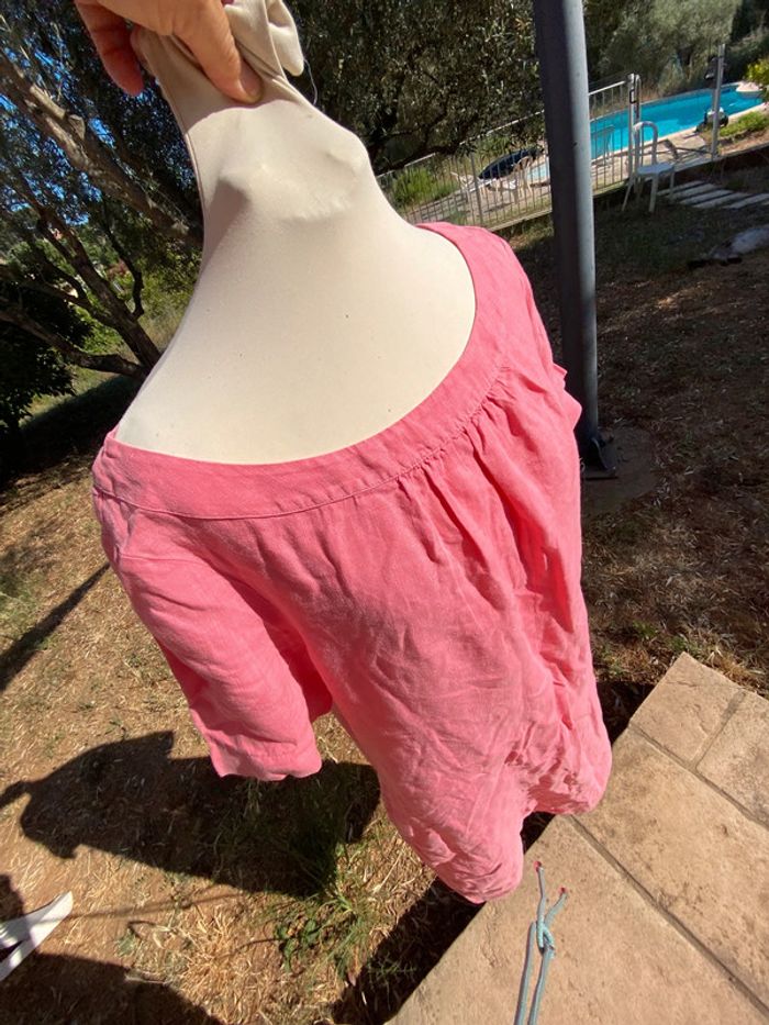 Belle robe en lin, rose avec poche, taille un - photo numéro 6
