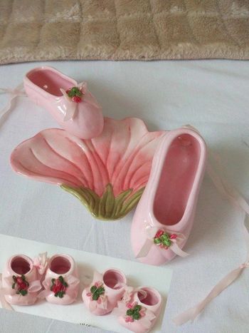 6 Chaussons de danse & vide poche fleur en faïence décoration