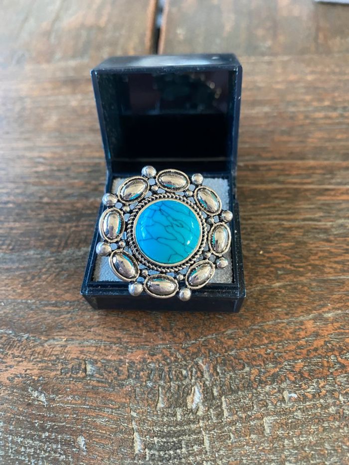 Magnifique bague réglage fleur avec turquoise - photo numéro 2