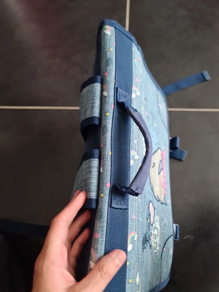 Cartable/sac a dos auricade pour primaire bleu avec licorne - photo numéro 4