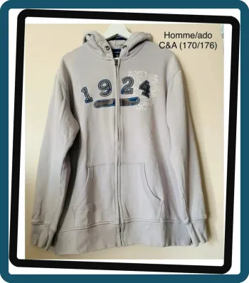 Sweat à capuche et fermeture  zip C&A pour ado ou homme T/M(170/176)