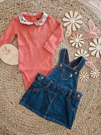 Ensemble robe en jean et body rose sergent major bébé fille 3mois