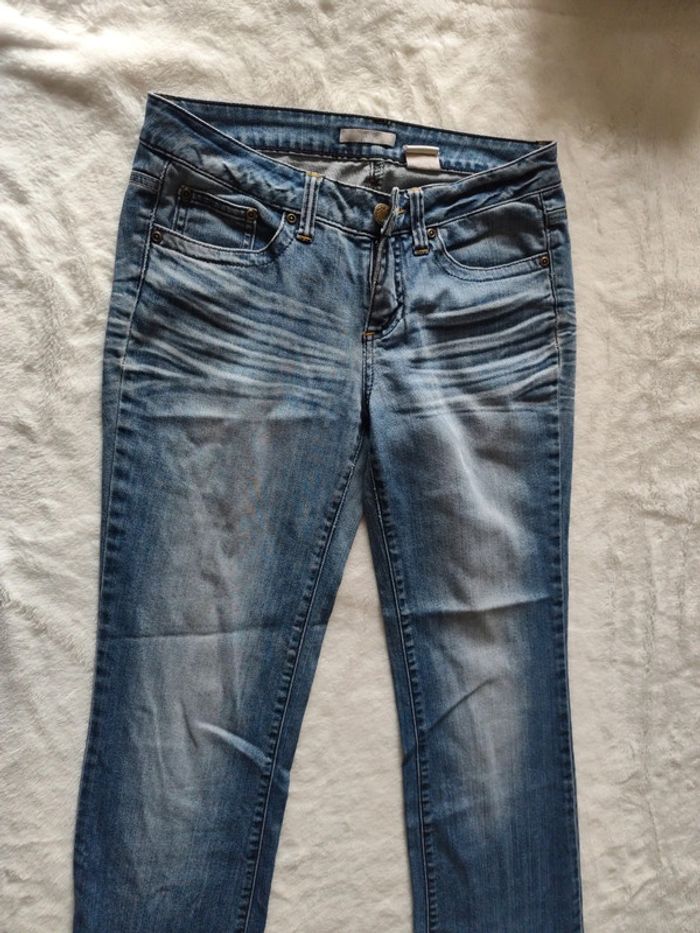 Jeans femme rétro vintage bleu ciel taille haute jambe large marque 3 suisse taille 38