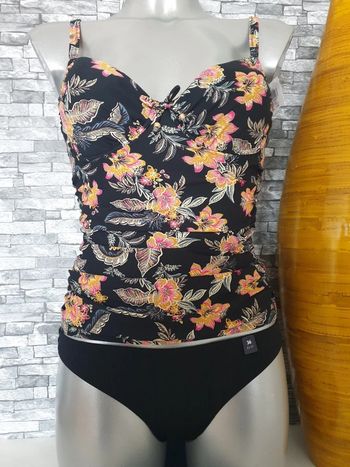 Maillot de bain Tankini noir fleuri T36/85B