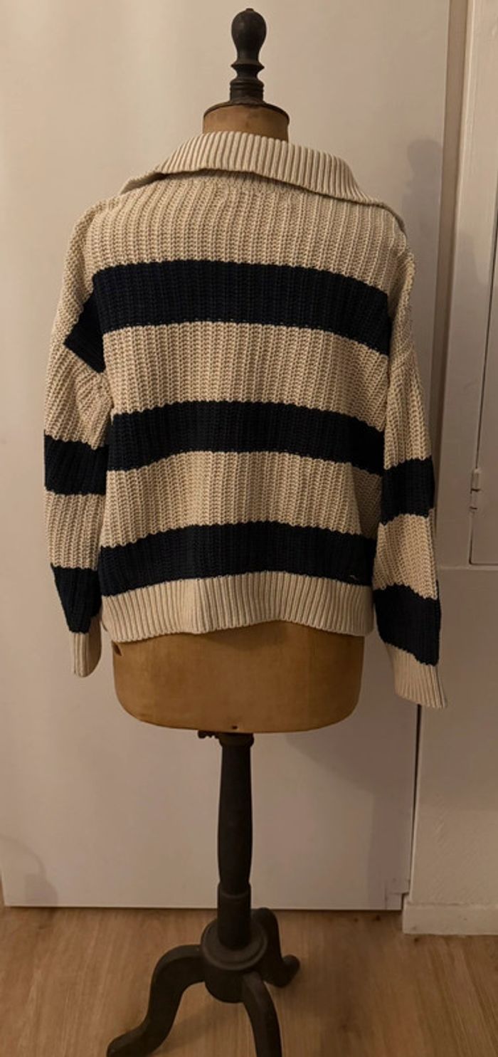 Pull col polo rayé Primark M (40/42) écru marine - photo numéro 2