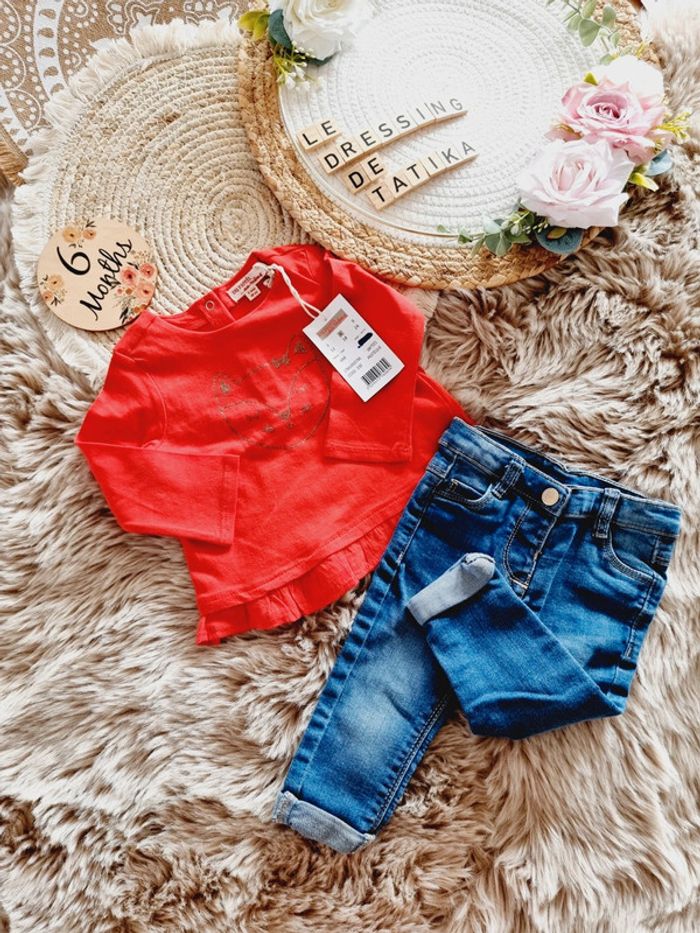 Ensemble tee-shirt manches longues jeans 6mois fille