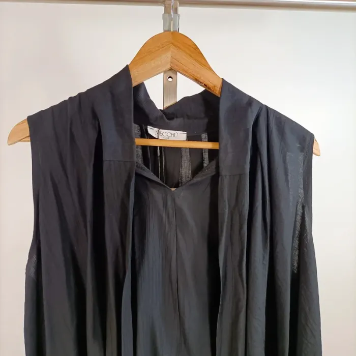 Tunique sans manches noire Mecchu Italy taille unique coupe fluide plissée bohème chic A1285 - photo numéro 2