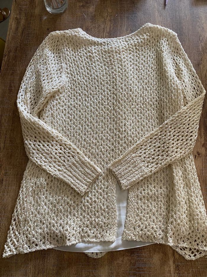 🌾 Pull ajouré écru – effet crochet - taille 36 - Solange - photo numéro 7