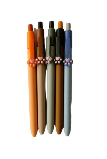 Lot de 5 stylos bille pattes de chat. Encre noire.