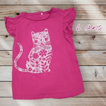 🐱💖 T-shirt DPAM rose motif chat – 6 ans 💖🐱
