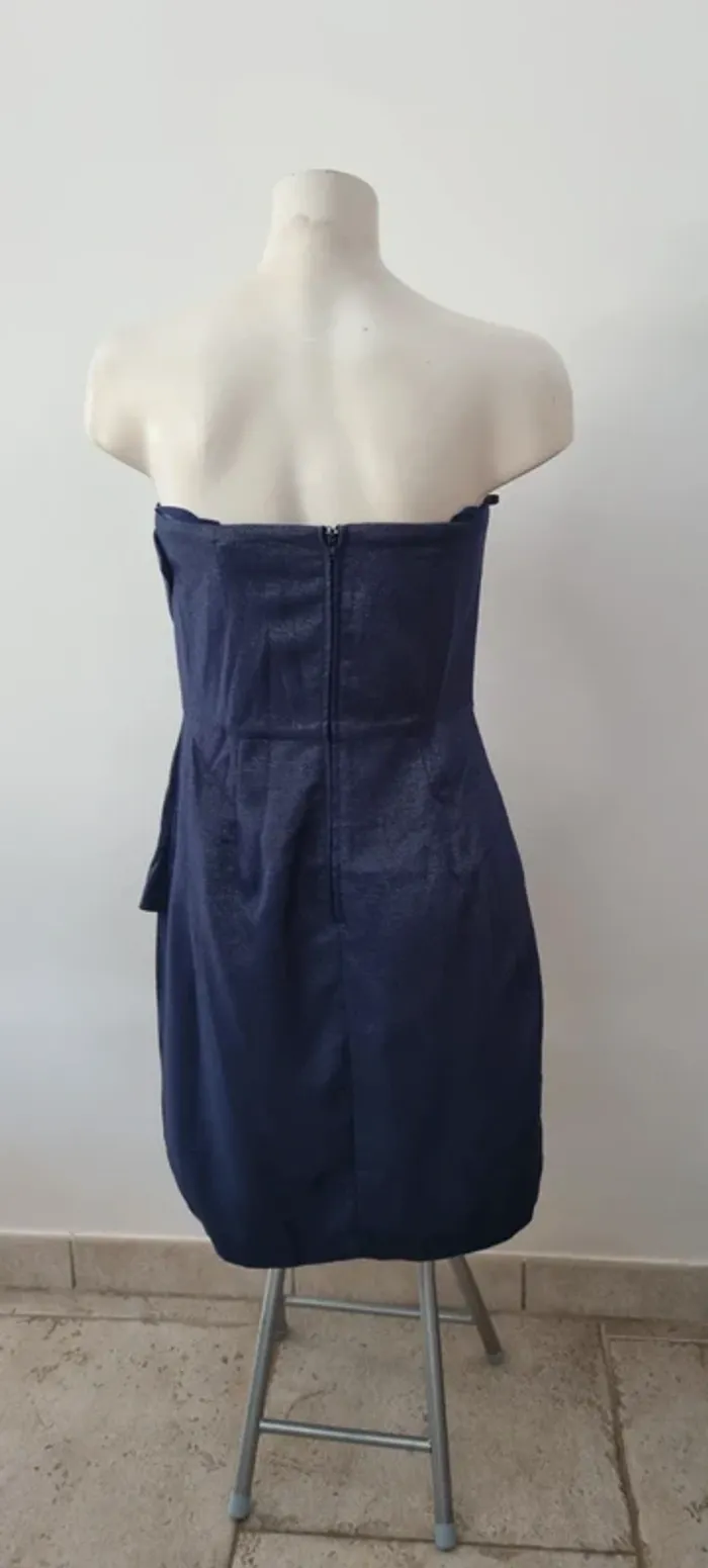 Robe courte bleue marine brillante naf naf cocktail soirée mariage 38 - photo numéro 7
