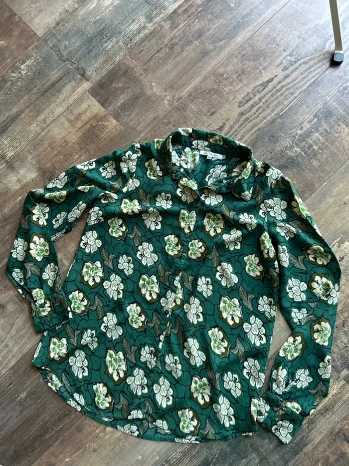 Chemise manches longues fleurie verte - photo numéro 2
