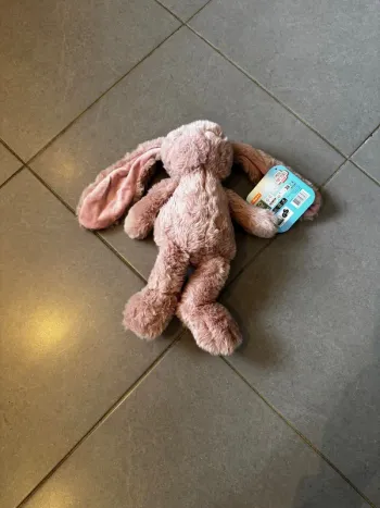 Peluche lapin - Action / Mini Matters Toys - 40cm * 20cm - Rose & Noir - Neuf avec étiquette