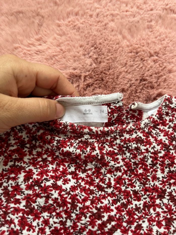 Robe épaisse fleuri rouge bébé fille 6-9 mois - photo numéro 3