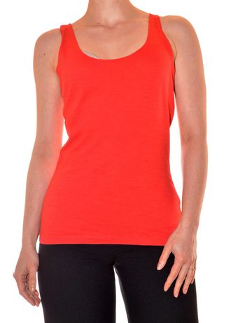 débardeur causal décontracté col rond rouge uni taille S en coton