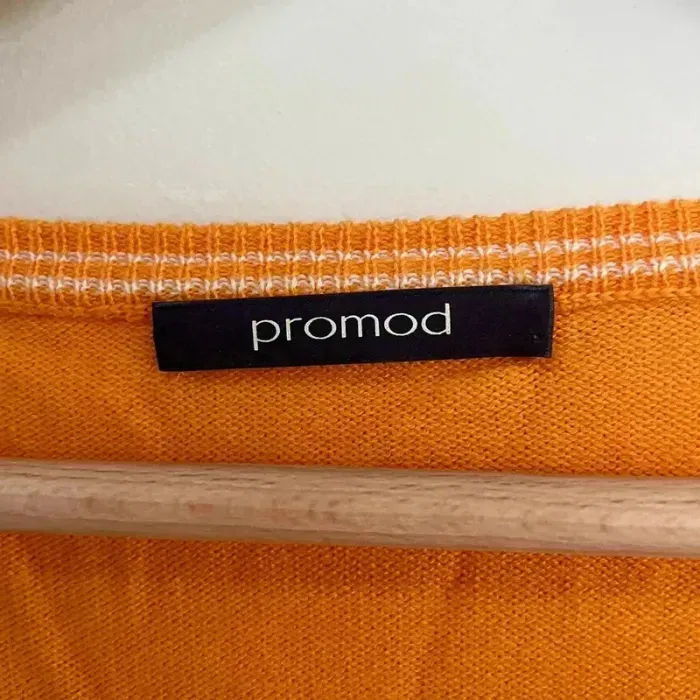 Gilet fin orange Promod T38-40, col rond, manches 3/4, maille légère boutonnée V030 - photo numéro 10