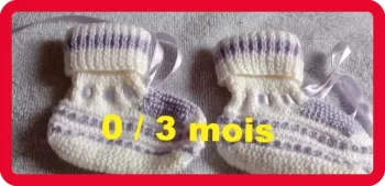 Chausson layette  blanc parme  Taille  0 /  3  mois