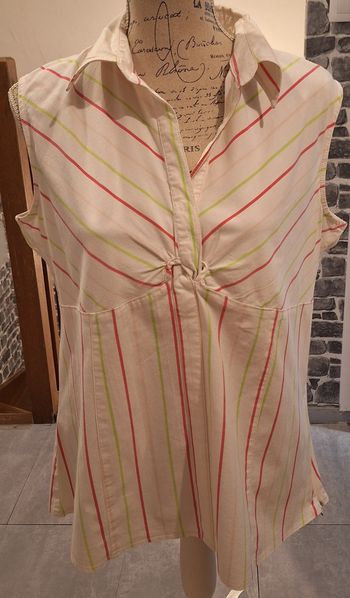 Blouse blanche rayée vert et rose
