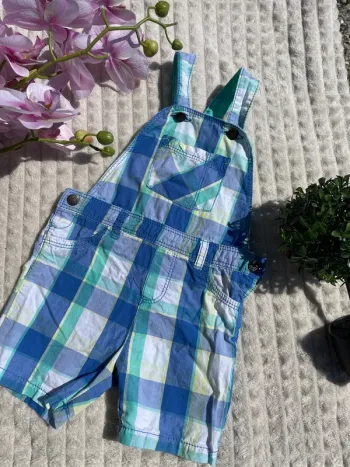Combi Pantalon / Salopette bébé 86 cm Extenso à carreaux – bleu/vert/blanc