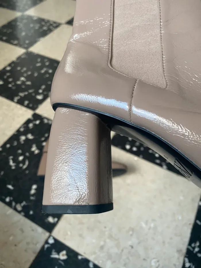 Bottines Zara beiges effet cuir – T39 – talon bloc - photo numéro 4