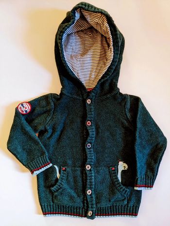 Gilet cardigan tricoté avec capuche vert foncé Sergent major 18 mois 81 cm