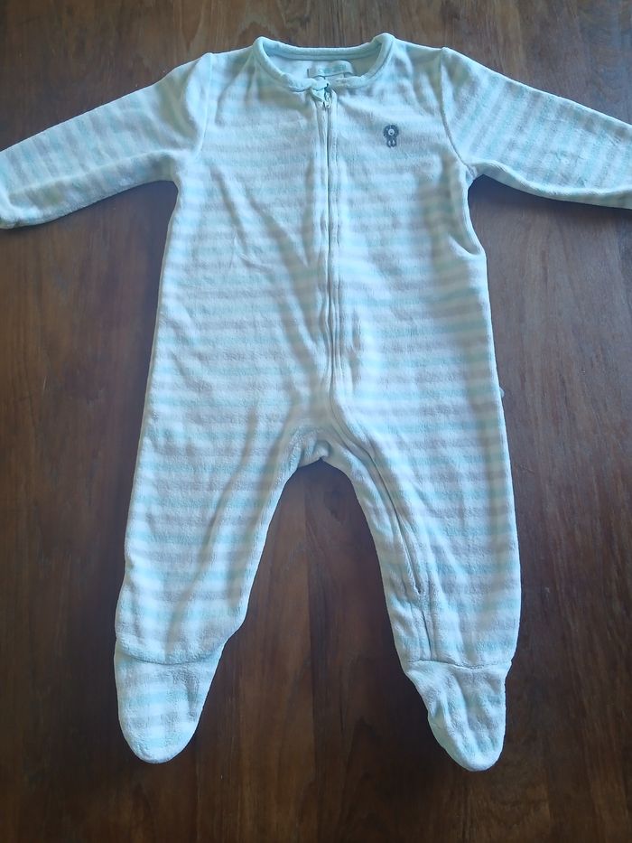 Pyjama garcon 1 piece en coton a rayures taille 6 mois marque obaibi - photo numéro 2