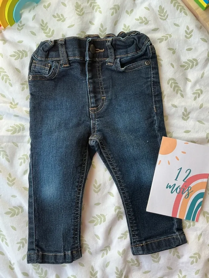 jean slim bleu taille réglable boite à malice 12 mois - photo numéro 2