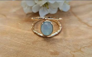 Bague double rangs en plaqué or et agate bleue taille 54 neuve