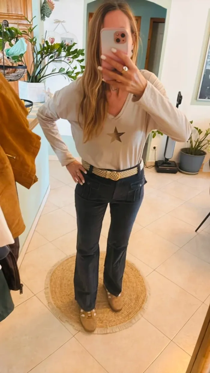 Haut tendance 100 % coton – étoile glitter n– beige - photo numéro 3