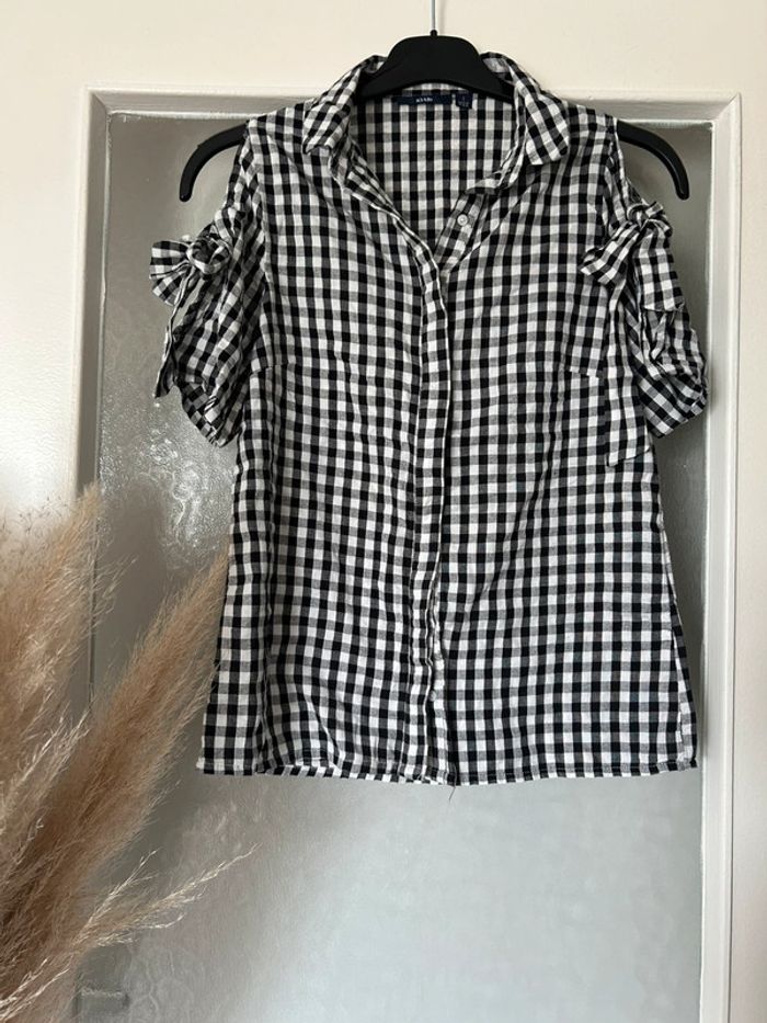 chemise femme à carreaux noir et blanc avec manche nouer Kiabi S neuf