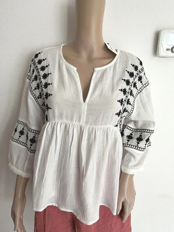 Blouse, tunique, chemisier blanc et noir taille XL, 100% coton