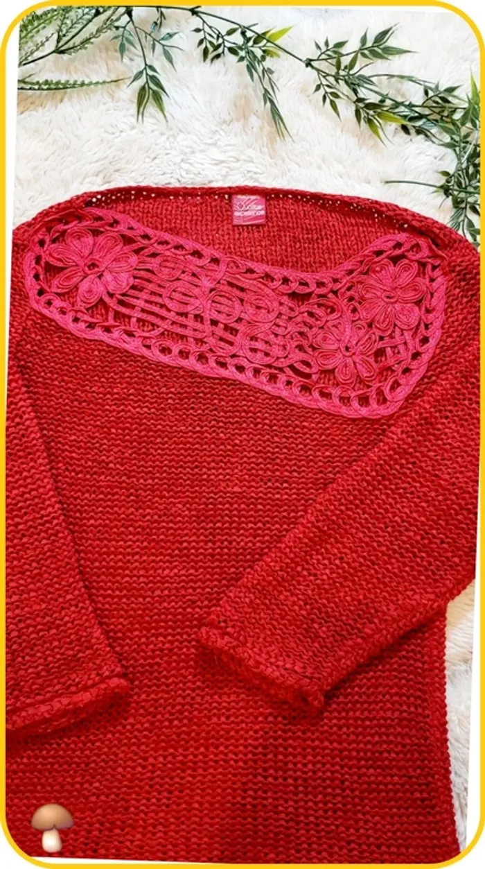 Pull rouge dentelle BlanchePorte taille 40 - Très bon état - photo numéro 3