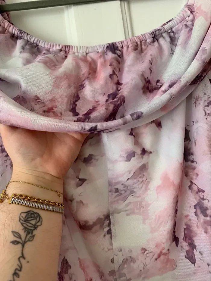 Robe à épaules dénudées style romantique blanc/rose femme - Taille 3XL Shein Curve - photo numéro 4