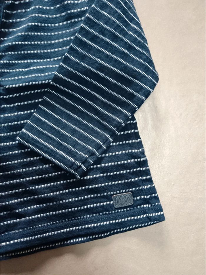 Tee shirt manches longues avec col et boutons bleu rayures blanches orchestra 2 ans - photo numéro 3