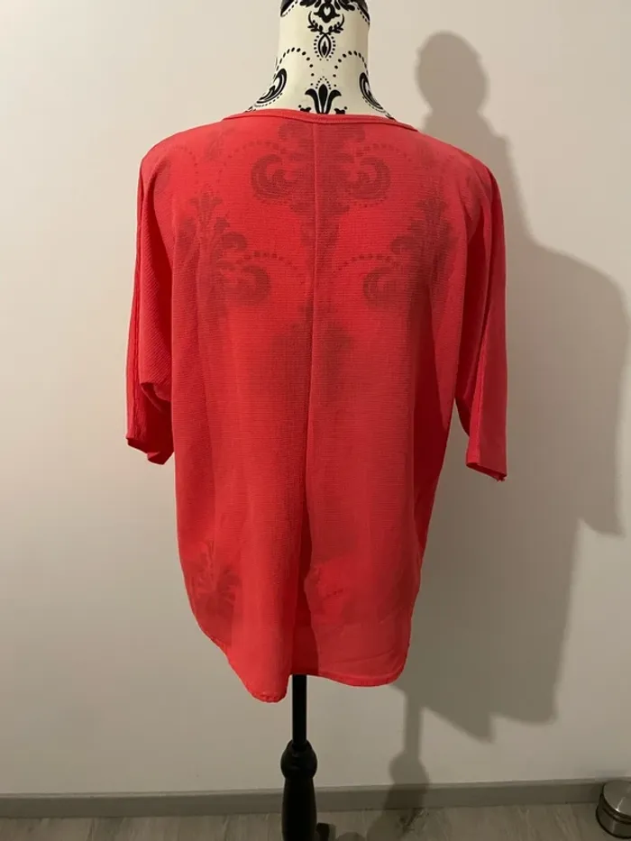 Blouse à manches courtes corail et noir fermeture éclair devant taille 42 - photo numéro 5